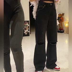Black denim high rise wide leg jeans